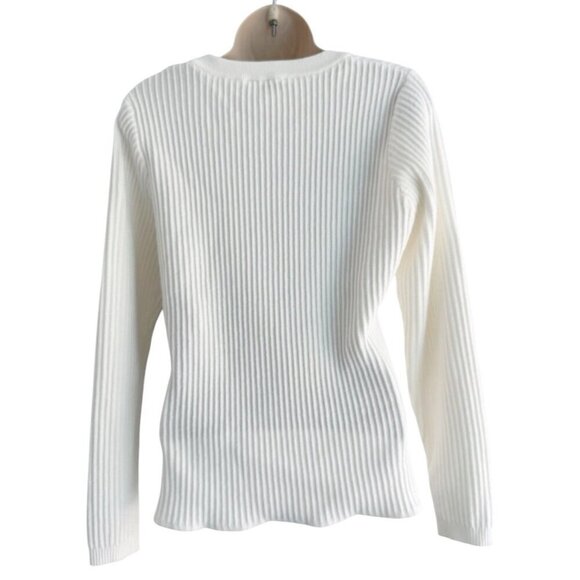 Nanette Nanette Lepore Woman’s Sz L White Rib Knit Long Sleeve Pullover Sweater - Picture 4 of 8